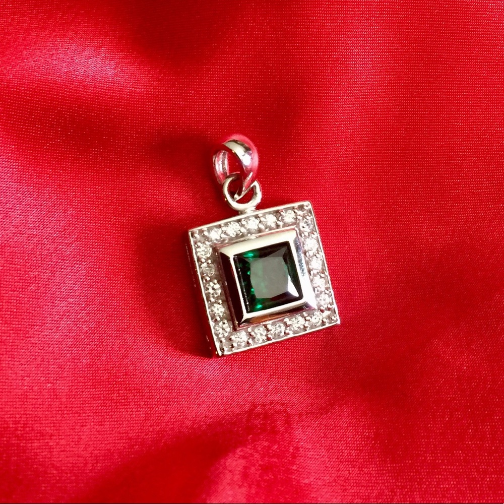 Sterling Silver 925 CZ Emerald & Diamond pendant